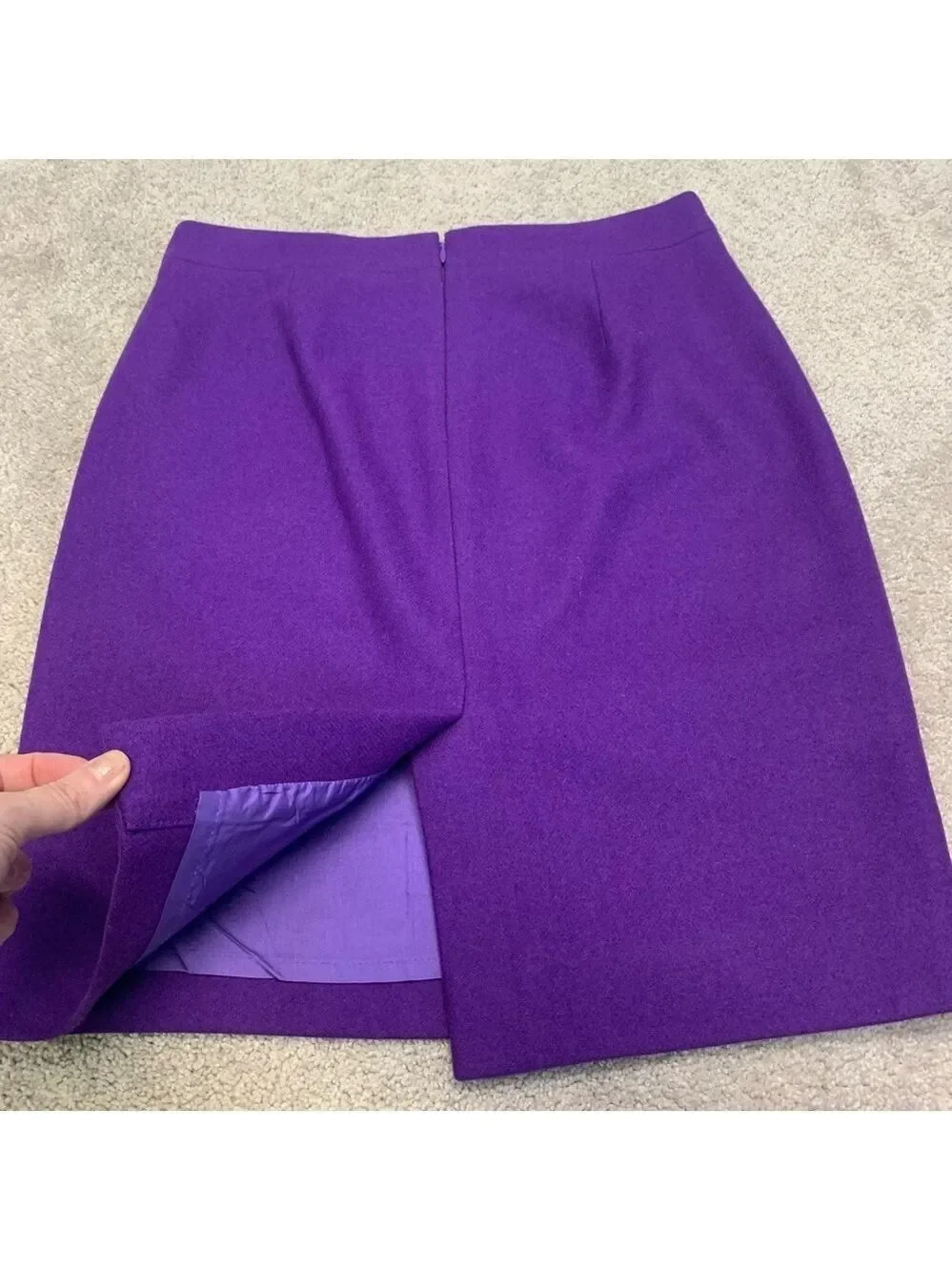 J Crew Purple Wool Pencil Skirt Sz 2